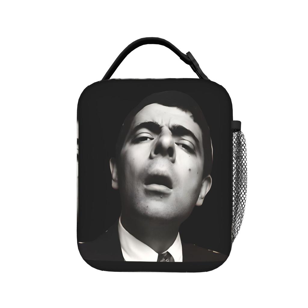 Black White Mr Bean Lazy Face Meme Lunch Bag Outdoor Picnic Portable Tote Food Bags For Child Oxford Graphic Cooler Bag