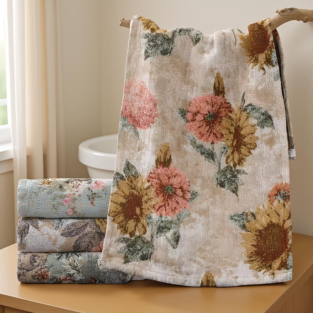 Pure Cotton Gauze Face Towel, With Floral Pattern, Made Of Cotton, Absorbs Water And Does Not Shed Lint, Suitable For Bathing And Hand Wiping
