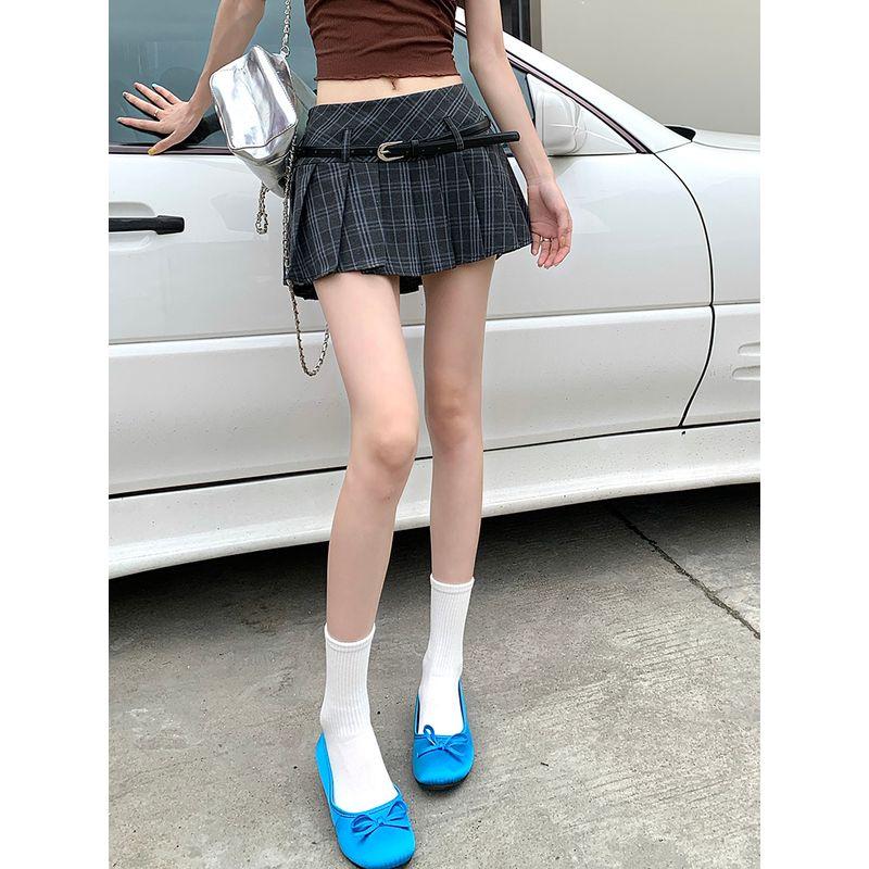 Kumikumi Stylish Plaid Pleated Skirt Skirt Women's Autumn Minority All-Match Chic Chic Slim Looking Skirt