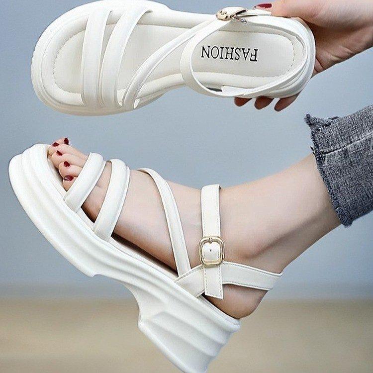 Internet celebrity Roman sandals women's summer models 2025 new super fire muffin thick-soled mid-heeled skirt, thick-heeled sandals