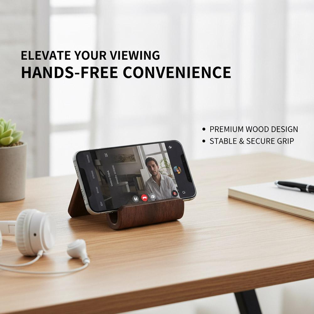 Soporte de Teléfono de Madera de Nogal Ángulo de Visión de 60 Grados Soporte de Escritorio para Smartphone Estante Expositor de Tarjetas de Visita