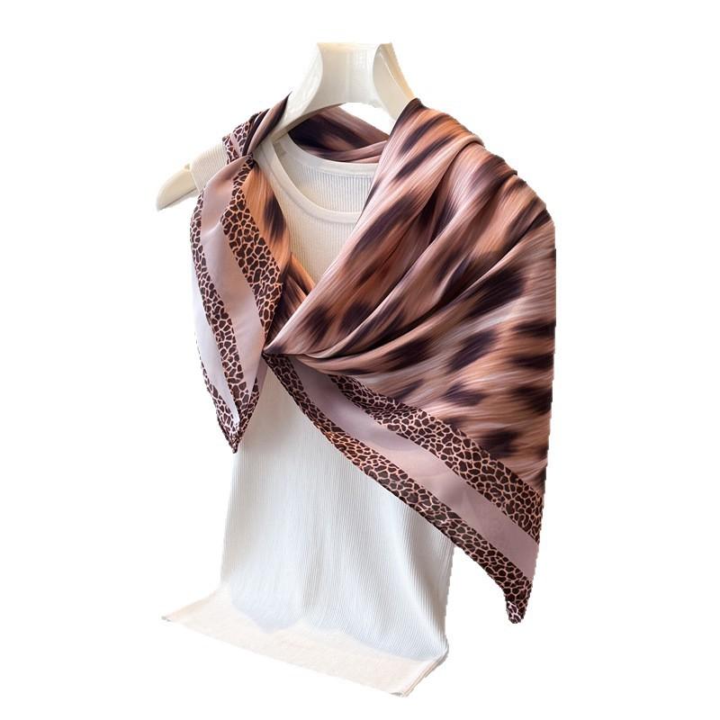 New wild leopard print imitation silk high-end large square scarf silk scarf printed shawl decorative scarf sunscreen headscarf scarf