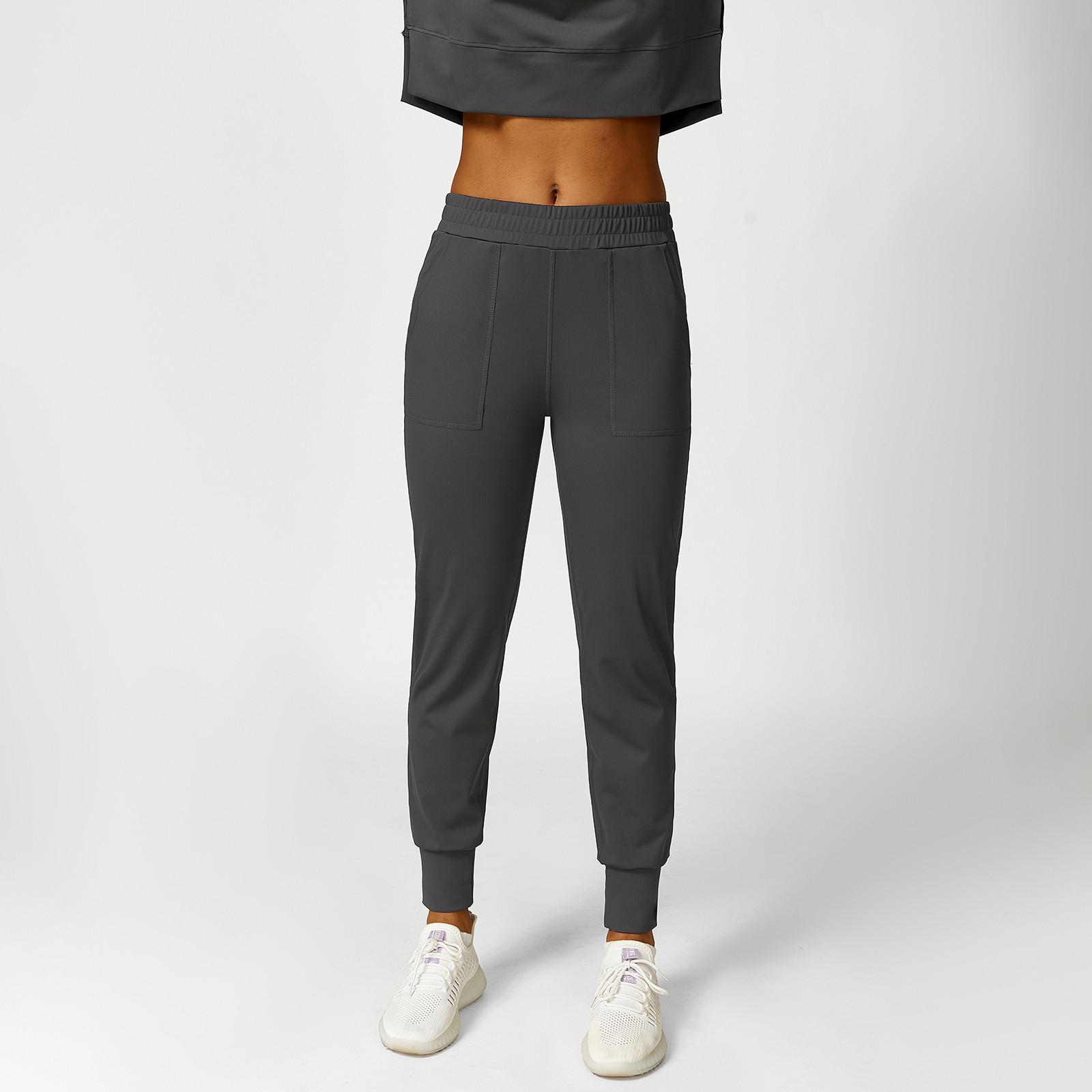 

Женские модные свободные однотонные спортивные штаны на шнурке, повседневные брюки с карманами S чёрный