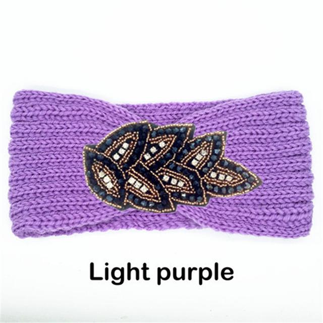 Women Rinestone Winter Headband Warmer Ear Knitted Wool Head Bands Turban Head Wrap Girl Bead Hairband Headwear Hair Accessories