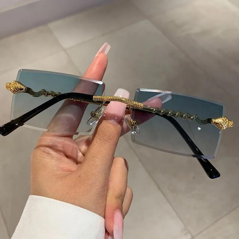 Men Women Rectangular Sunglasses Classic Sqaure Travel Fashion Glasses Luxury Brand Design Rimless Outdoor Eyewear Goggle