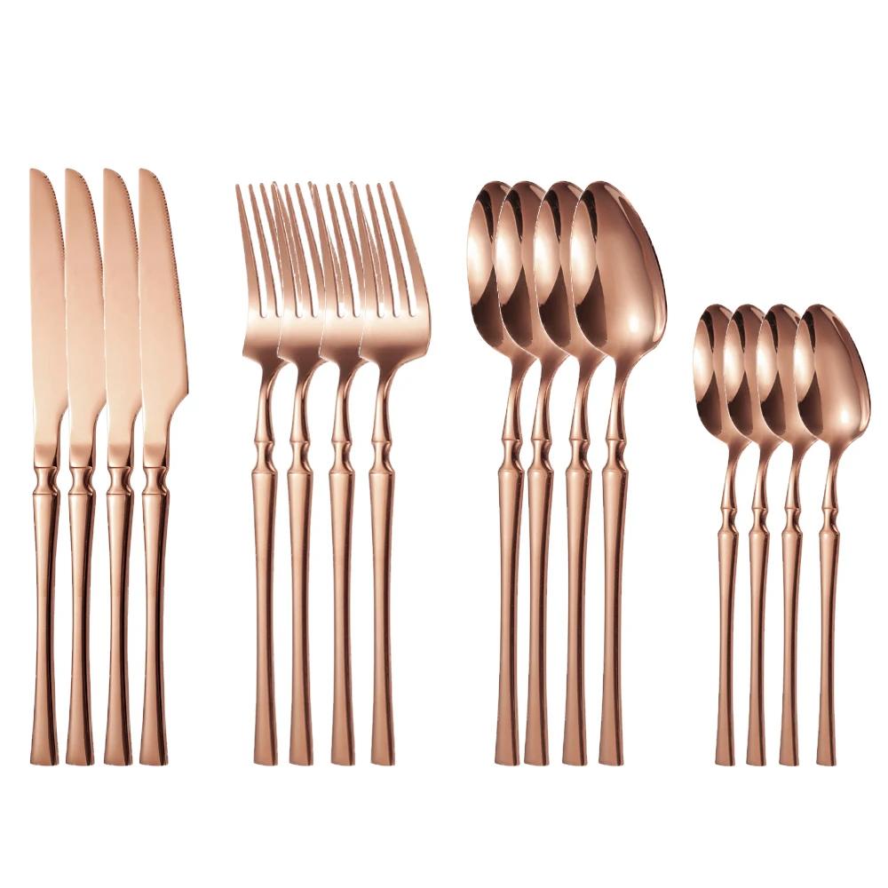 

16pcs Cutlery Set Dinnerware Stainless Steel Western Tableware Forks Knives Spoons Silverware Wedding Gift Dishwasher Safe рожевий колір золота