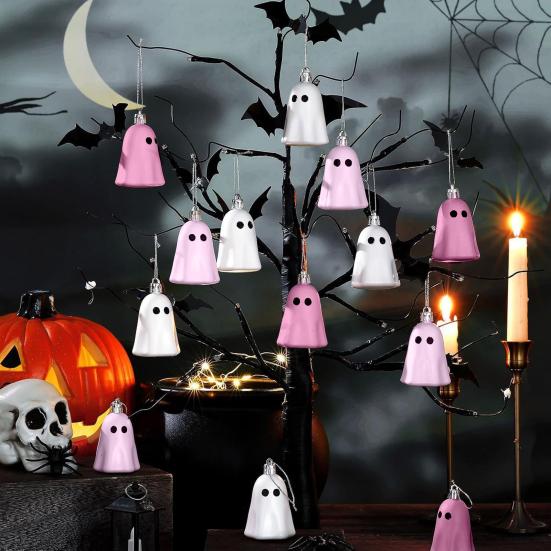 Halloween Hengende Spøkelsespynt Søt Rosa Hvit Spøkelse Halloween Treddekor Mini Spøkelsesdekorasjon for Hjemmefestdekor