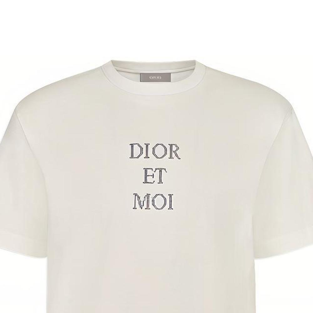DIOR Quarterly New Products T-Shirts Unisex Ecru Crew Neck Moderate Straight Fit 933J604A0554-088