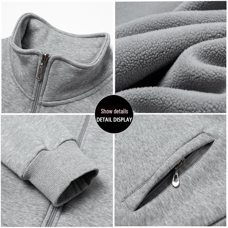 Übergröße Samt-Cardigan-Sweatshirt – Warm, Locker geschnitten, Stehkragen, Gemütlicher Freizeitmantel für 300 Pfund