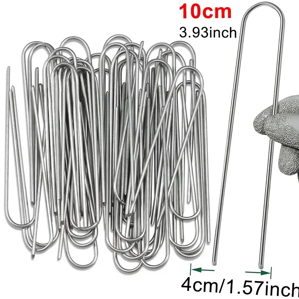 

Heavy-duty Fence Tubing Stakes Sod Pins U-type Garden Staples Galvanized Landscape Spike for Holding Lawns Barrier Ground Nails 10pcs