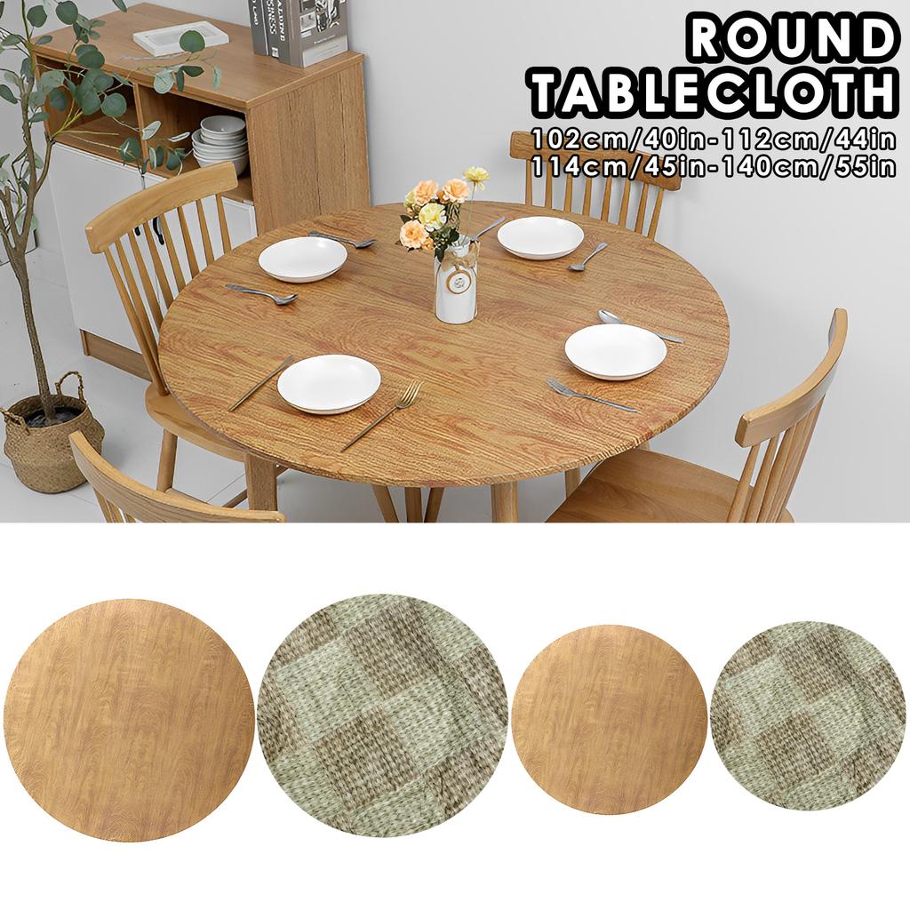 Round Tablecloth Wood Texture Tablecloths Elastic Fitted Home Round Table Cover Waterproof Oil-Proof Reusable Tablecloths