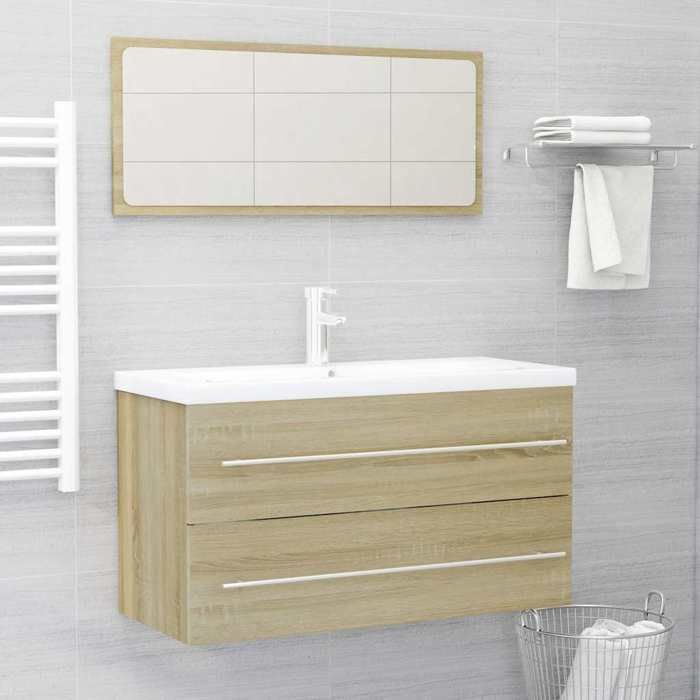 VidaXL 2-Piece Bathroom Furniture Set Storage Cabinet Wall Mirror Bathroom Cupboard Vanity Unit 804848