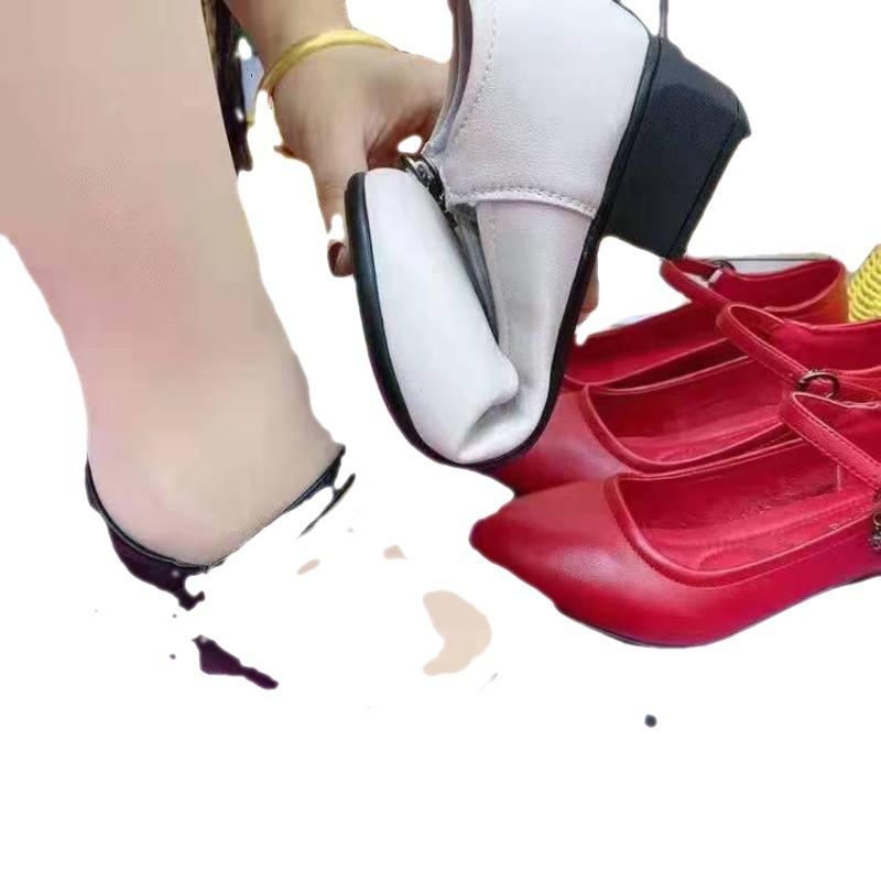 Mom shoes real soft leather flat-soled single shoes women's 2025 new autumn soft leather soft-soled women's shoes thick heel low heel small leather s