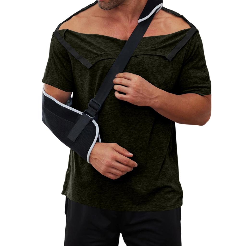 Herren Kurzarm-Regenerationsshirt mit durchgehender Knopfleiste und abnehmbaren Seiten Adaptives Oberteil zur Unterstützung der Mobilität