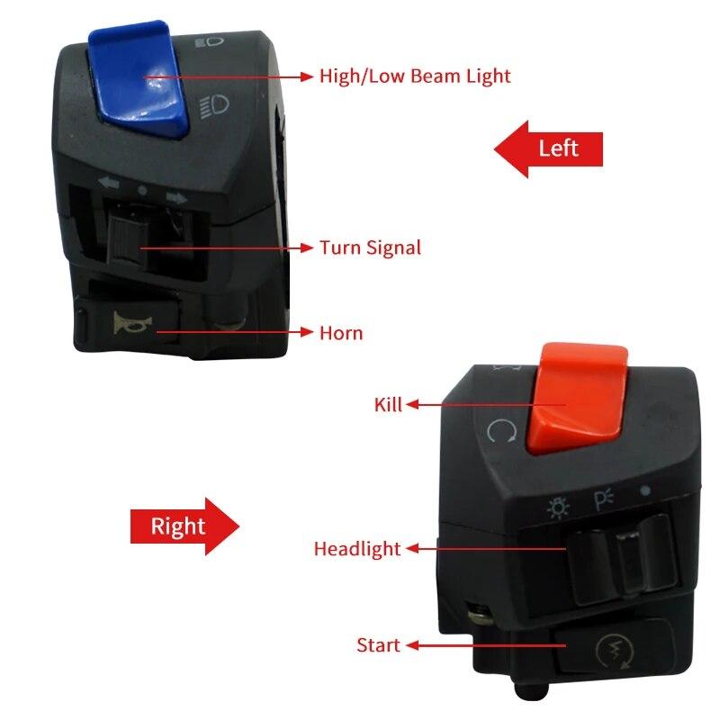 7/8'' 22mm Motorcycle Handle Bar Left and Right Switches Horn Turn Signal Headlight Electric Start Handlebar Controller Switch