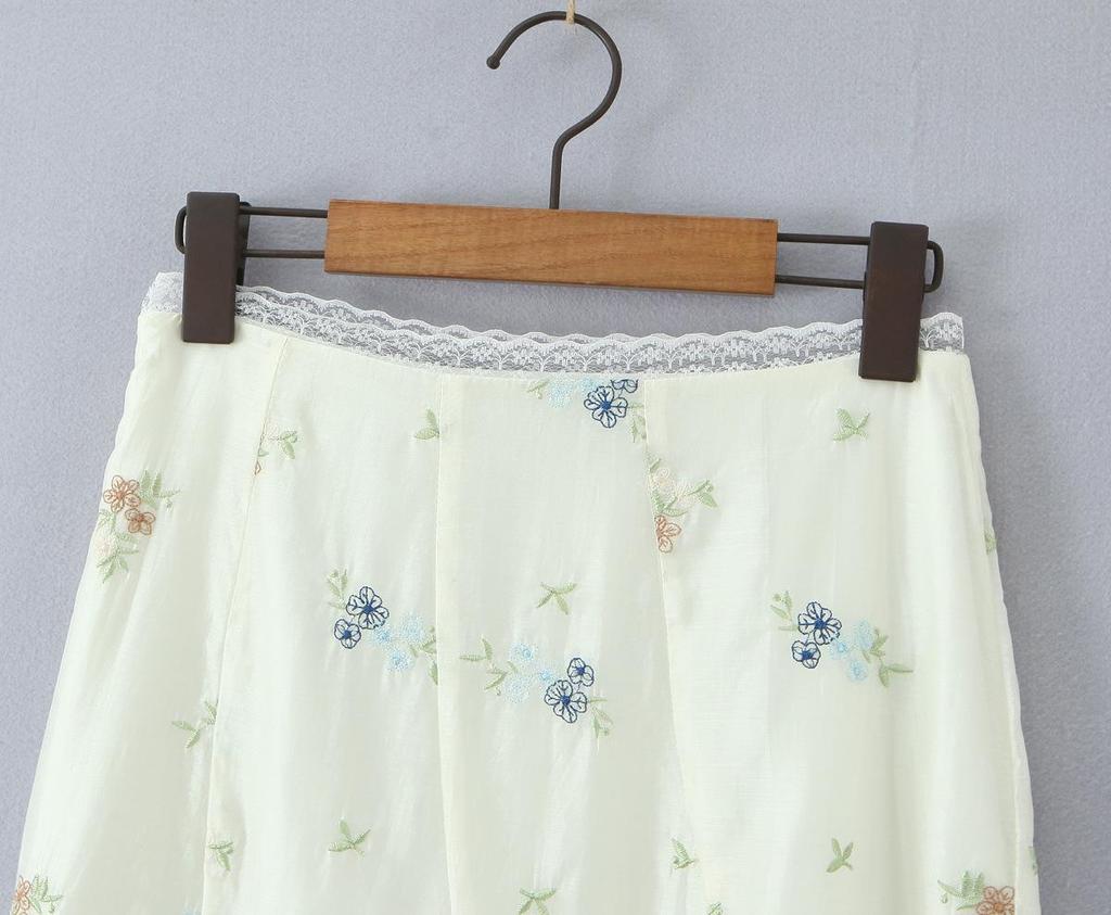 Women's French Style Embroidered Square Neck Lace Top & High Waist Long Skirt Set
