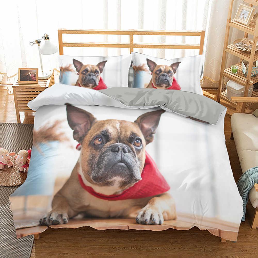 French Bulldog Duvet Cover Set King Size Cute Puppy Animal Theme Bedding Set For Kids Teen 2/3Pcs Soft Comforter Cover