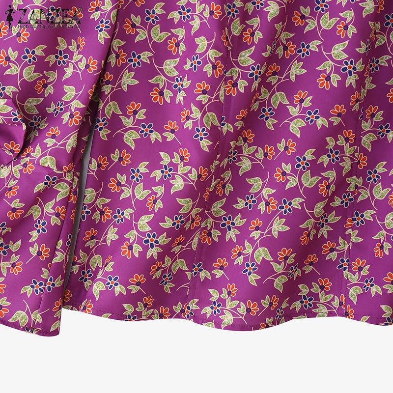 ZANZEA Women Square Neck Casual Loose Floral Print 3/4 Sleeve Blouse