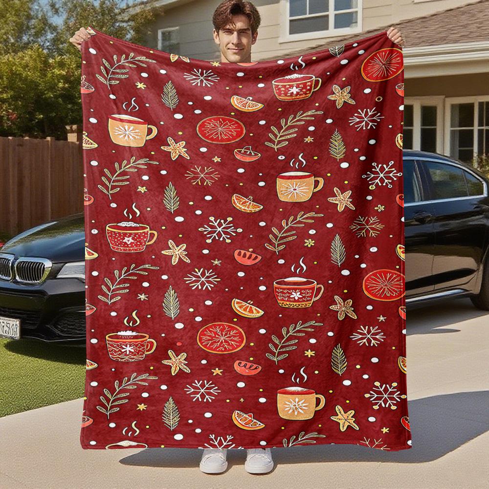 1pc Christmas, Winter Outdoor Flannel Blanket Soft Warm All-Season Throw for Sofa Bed Car Camping Office, Cozy Gift Idea1127S