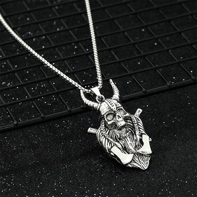 Necklace Trend Punk Personality Versatile Men'S Sweater Chain Double Ax Head Sheep Mask Pendant