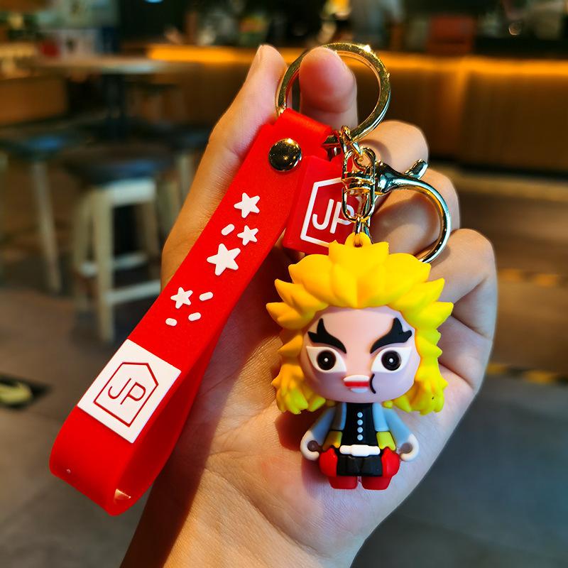 Anime Q Version Demon Slayer PVC Keychain Cute Nezuko Agatsuma Zenitsu Character Bag Pendant Car Anime Accessories Keychain