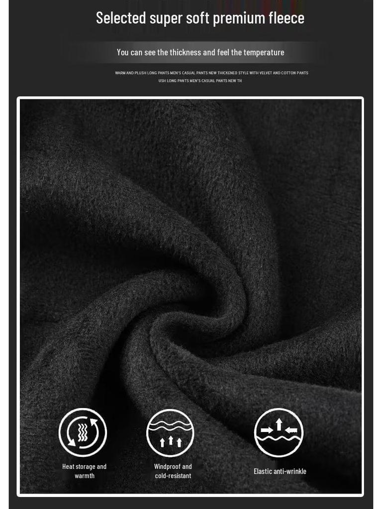 Black Label Plus Men's Slim Fit Fleece Pants - Autumn/Winter Korean Style Large Size Straight Business Casual Trousers