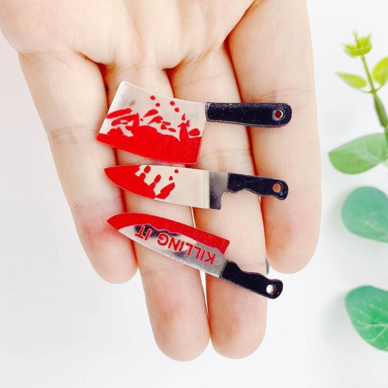 10 Pcs Mini Blood Knife Charm Acrylic Halloween Fake Knife Pendant Decoration for Necklace Earrings Jewelry Making