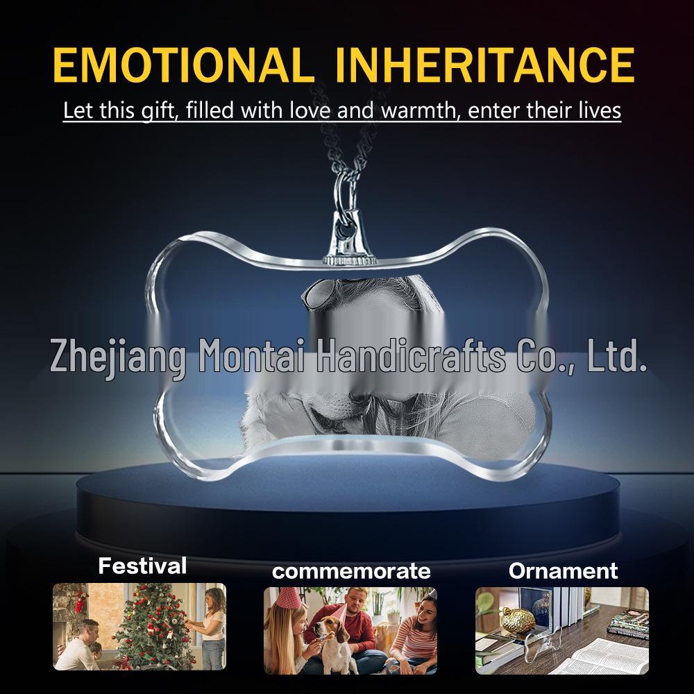 3D Laser Engraved Pet Photo Crystal Pendant Necklace - Commemorative Gift