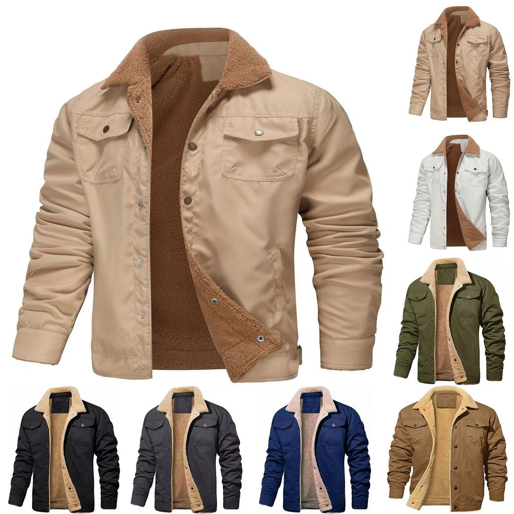 Men's Outdoor Casual Loose-Fit Fleece-Lined Cotton Work Jacket