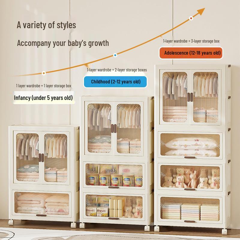 Children's Multi-layer Folding Wardrobe Storage Cabinet for Baby Clothes