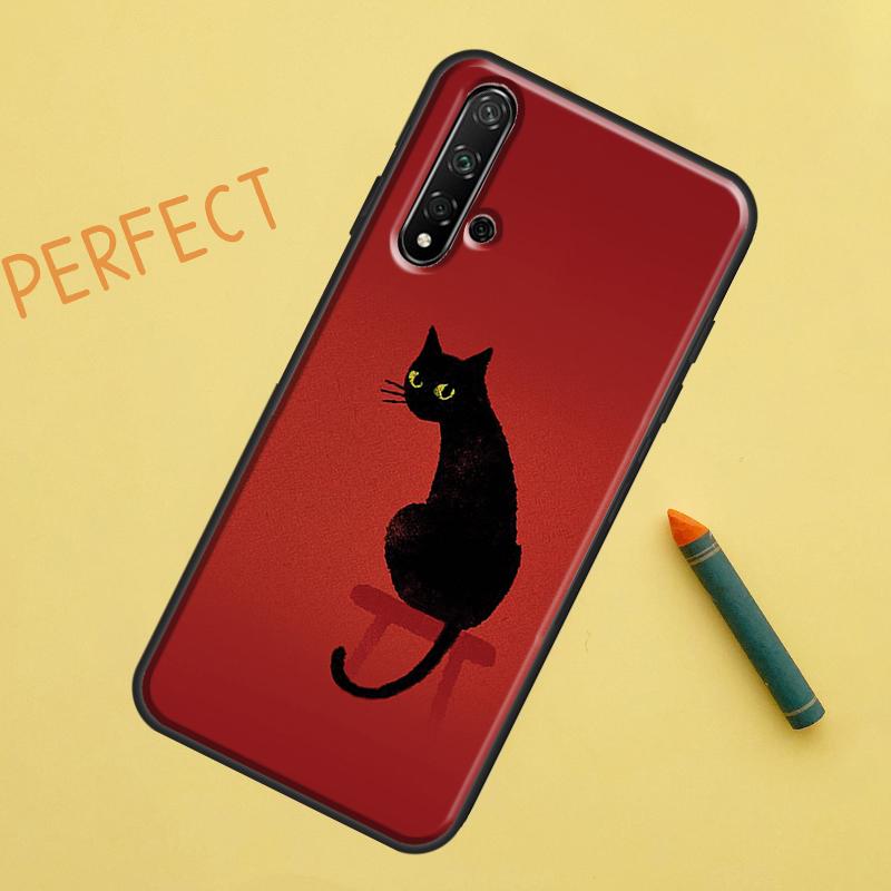 Black Cat Face Kitty For Huawei Nova 12s 11i 7i 8i 12i Y73 Y70 Y90 Y60 Y72 Y61 Y91 9 10 SE P40 Lite P30 Pro Case
