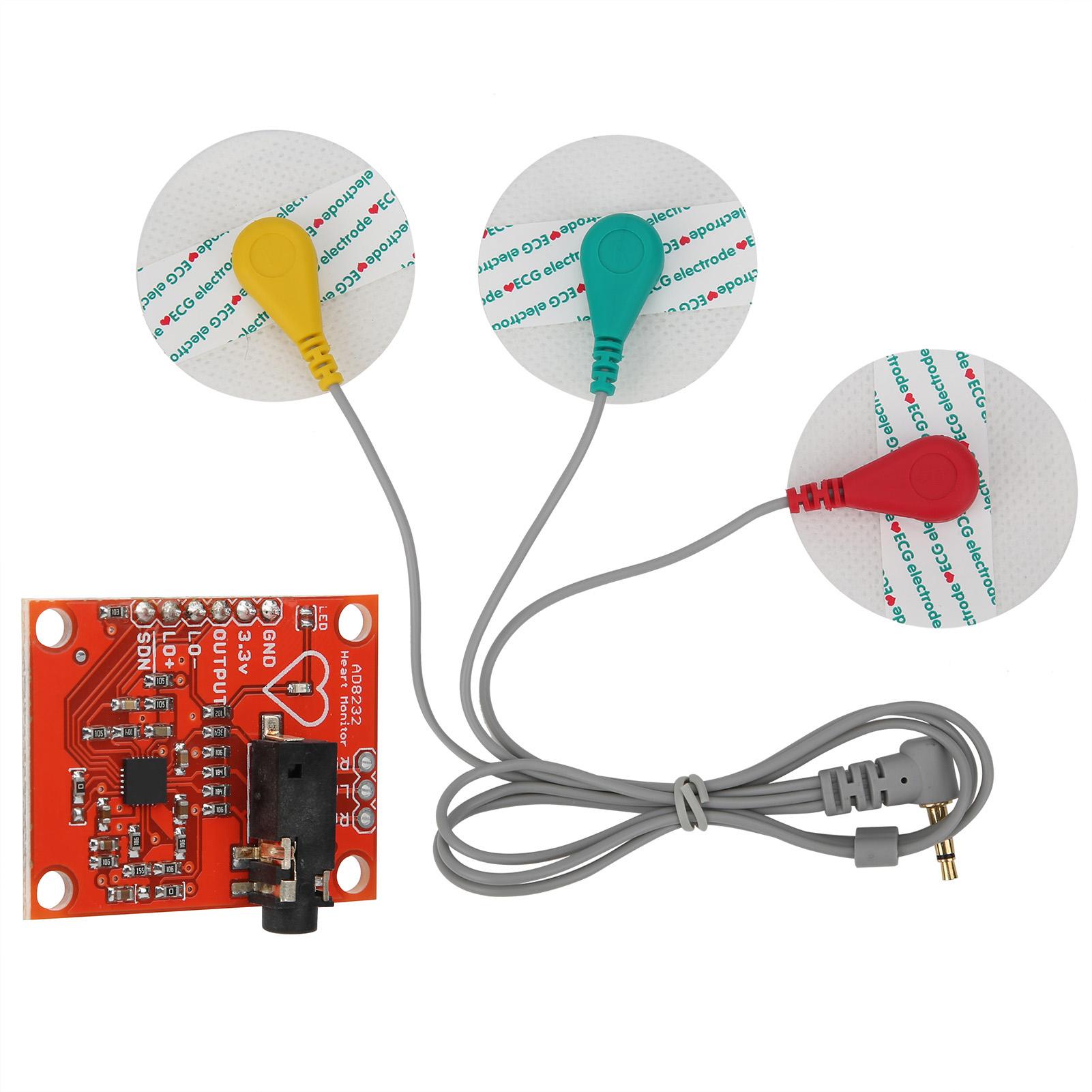 

Модуль AD8232 Комплект датчиків ЕКГ Монітор серцевого ритму з електродною лінією 3,3 В постійного струму