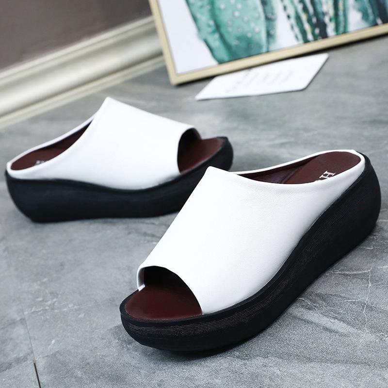 One-word slippers women's fashion outer wear sandals Korean version thick-soled wedge heel women's shoes