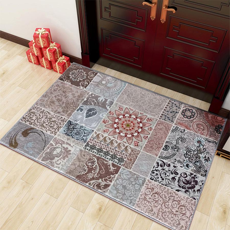 Vintage Ethnic Style Door Mat With Persian Floral Geometric Patterns NonSlip Retro Entrance Rug For Families Home Decor