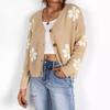 Damen S Locker V-Ausschnitt Langarm Strickjacke Mit Blumenknöpfen