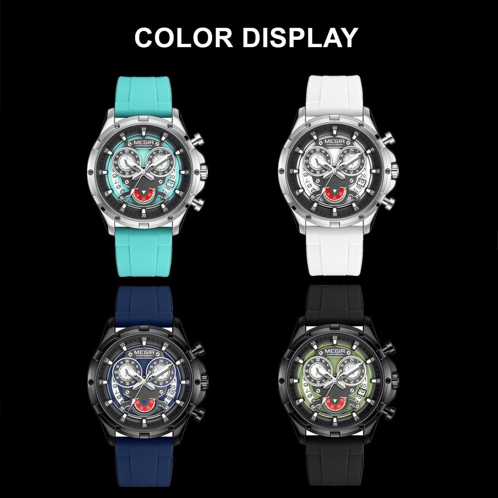 Megir Fashion Men's Sports Military Watches Waterproof Big Dial Quartz Wristwatch with Chronograph 24-hour Auto Date Reloj Hombre 2248