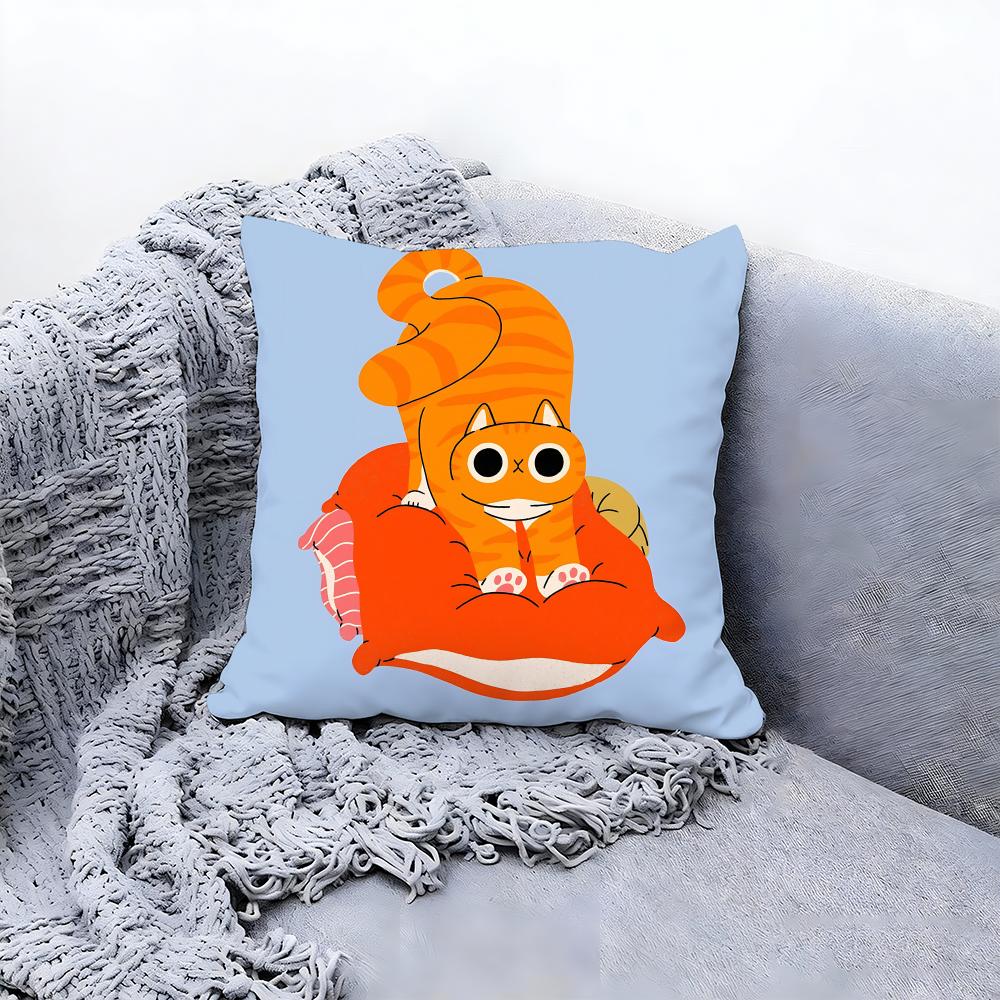Chubby Cute Orange Cat Cushion Cover Premium Comfort Reversible Pillow Cove Two In One Design for Any Room Car Interior