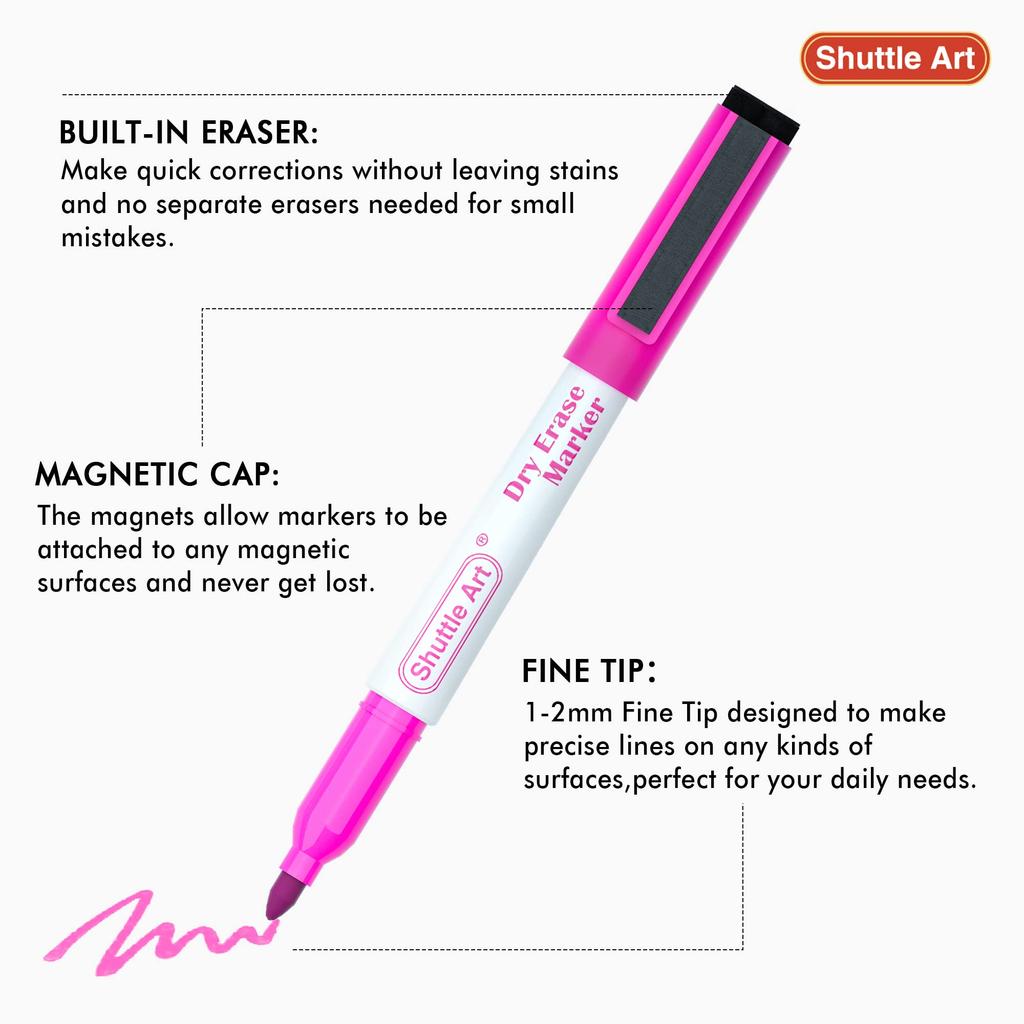 Shuttle Art Whiteboard Marker Set of Erasable Markers In 19 Colors with Fine Large Suitable for and LED Ideal for and 25 (6 Black), Magnetic, Eraser,
