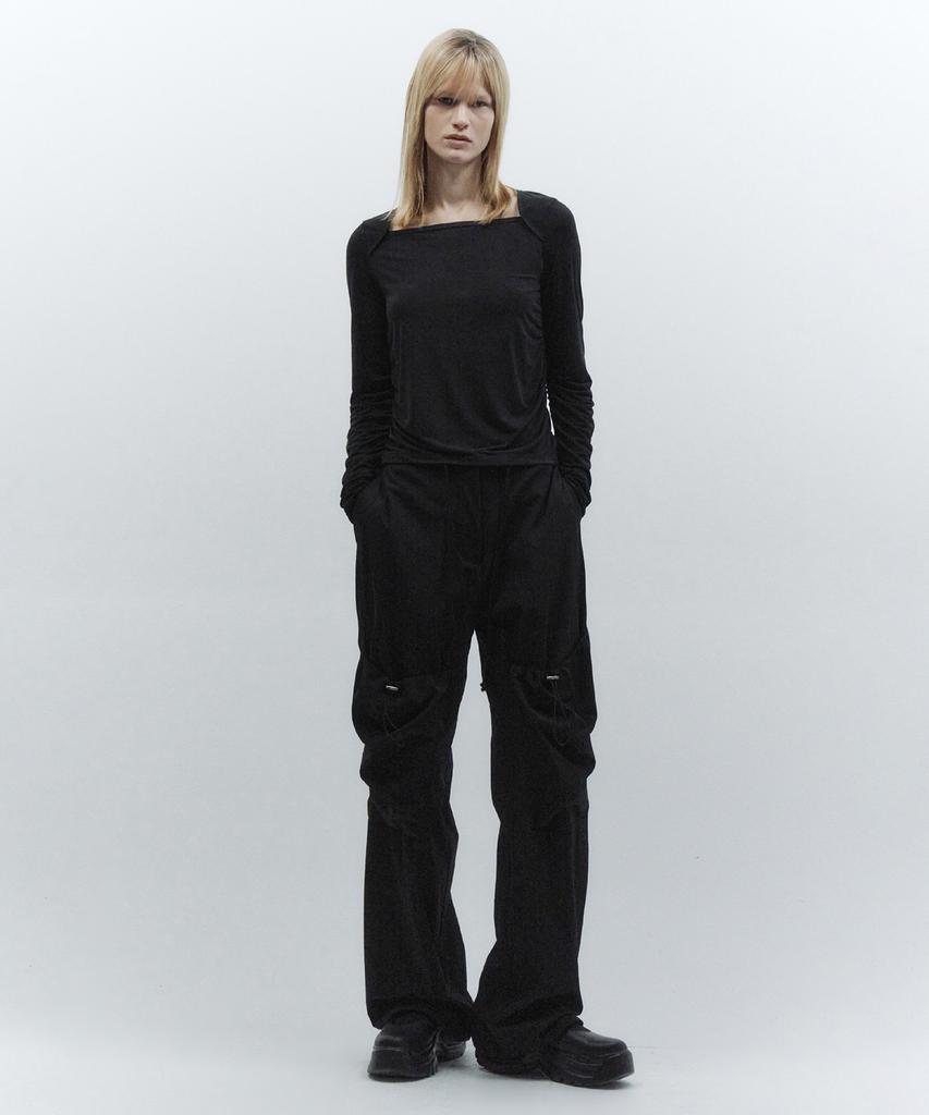 INSILENCE WOMEN Square Neck Shirred Top Black