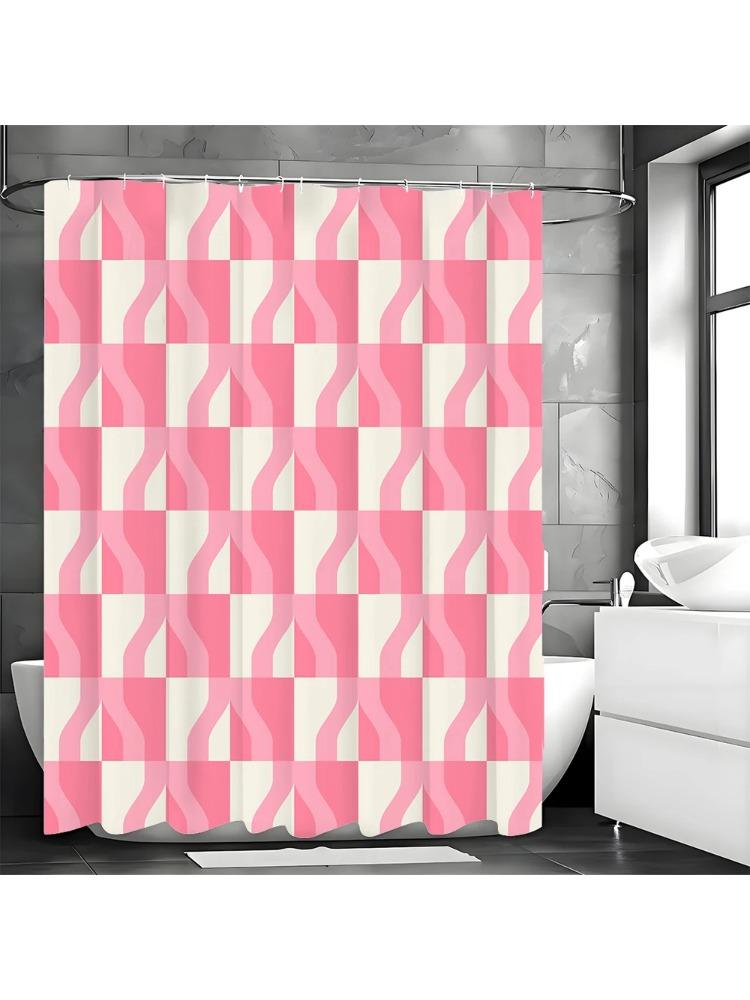 Розовая Геометрическая Креативная Шторка для Душа, Декоративная Шторка для Ванной, Водонепроницаемая Шторка для Душа с Крючками W90xH180cm