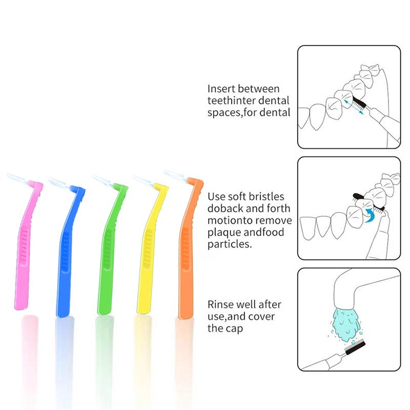 L Shaped Interdental Brushes Set 2 5Pcs Portable Soft Bristle Tooth Gap Cleaner Dental Floss Stick for Home Travel Use