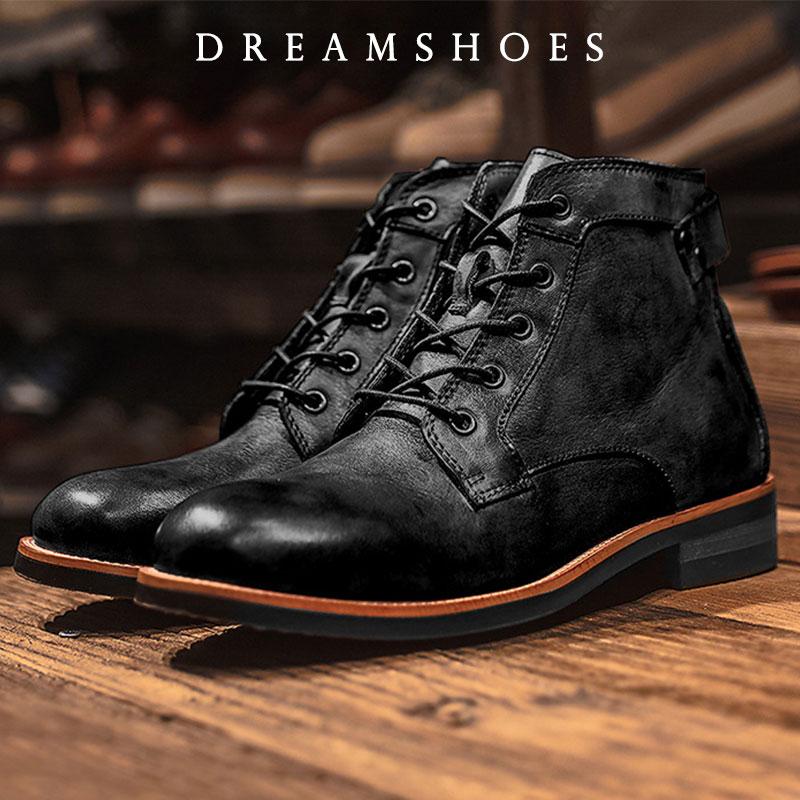 

Мужские ботинки ручной работы из кожи Ретро Круглый носок Ботильоны Осень Зима Панк Стиль Мотоциклетные ботинки Массивные Botines 38