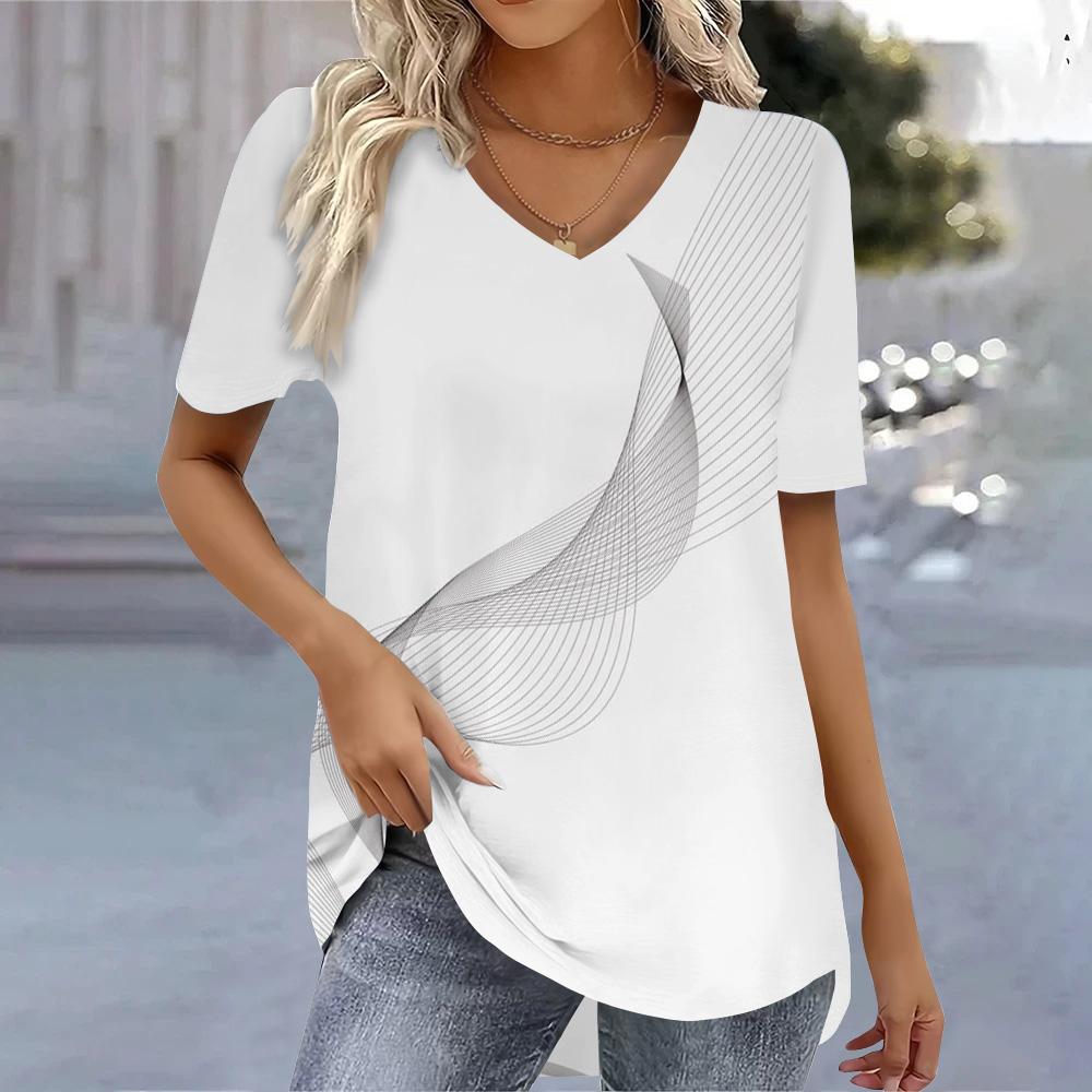 

Женская футболка с V-образным вырезом Футболка с принтом бабочек Женская футболка с V-образным вырезом и 3D-градиентным принтом Женская одежда Летние топы Футболки 4XL