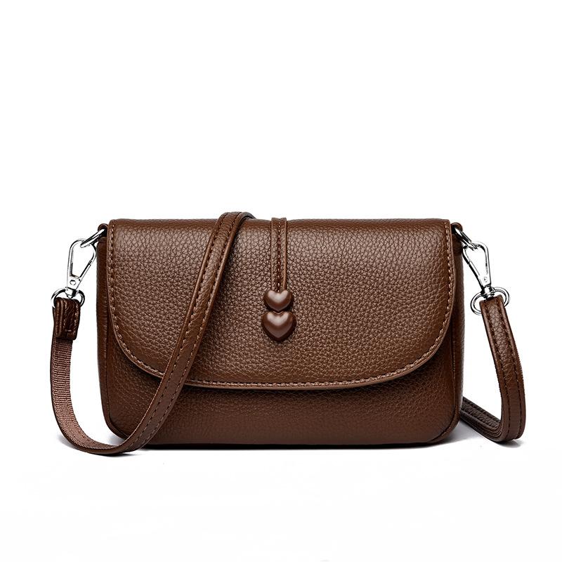 Soft Leather Women s Bag, Fashionable Middle-aged Mother Crossbody Bag, Practical and Trendy Shoulder Bag, Casual Handbag кофейный