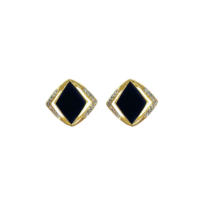 Elegant Black Square Crystal Stud Earrings for Women