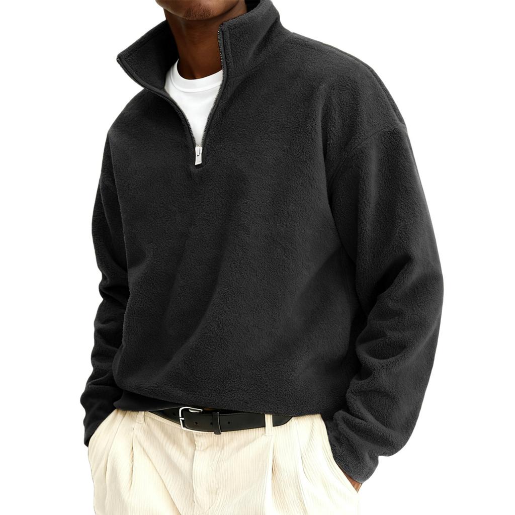 Men's And Women's Solid-color Casual Half-pull Long-sleeved Sweatshirt, Men's Double-sided Fleece Warm Sweatshirt