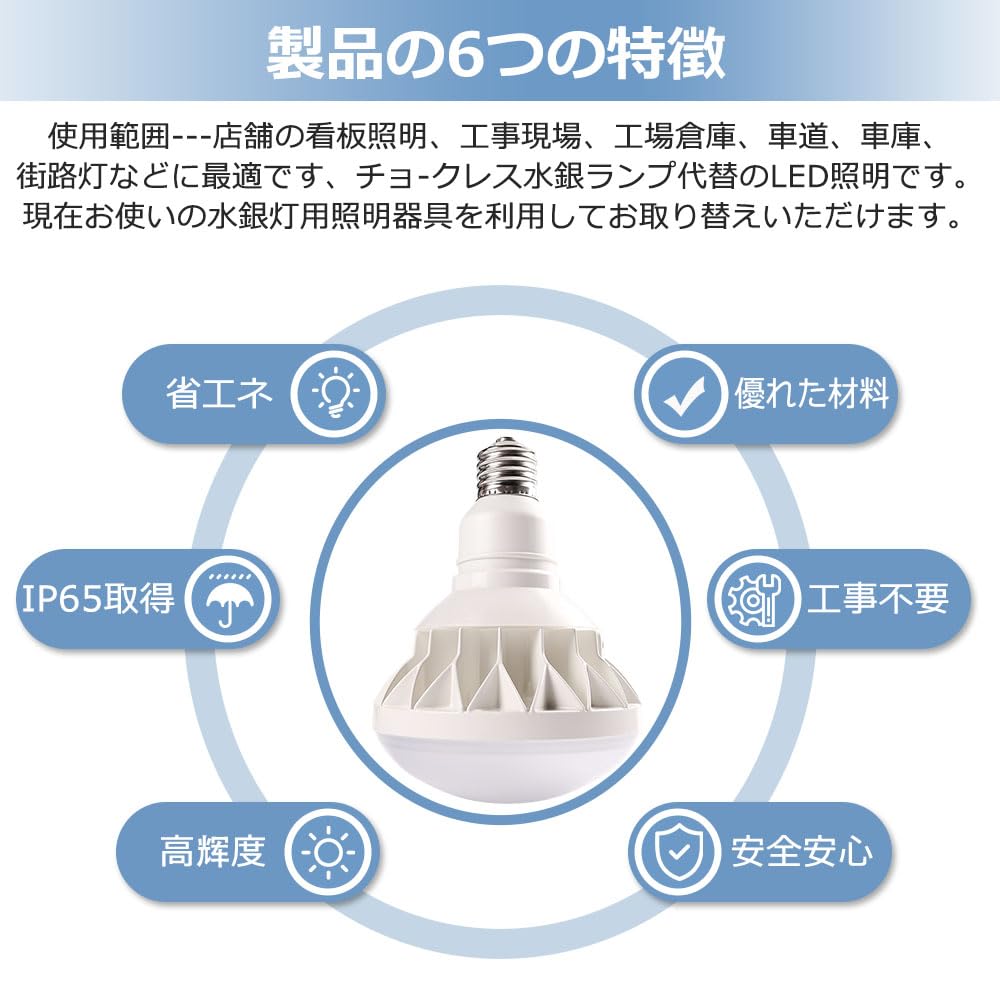 [CE RoHS PSE] LED Beam Bulb, Ballastless Mercury Lamp E39 Base, PAR56, 50W, 10000lm, Equivalent to 500W Mercury Lamp, for Warehouses, Factories,