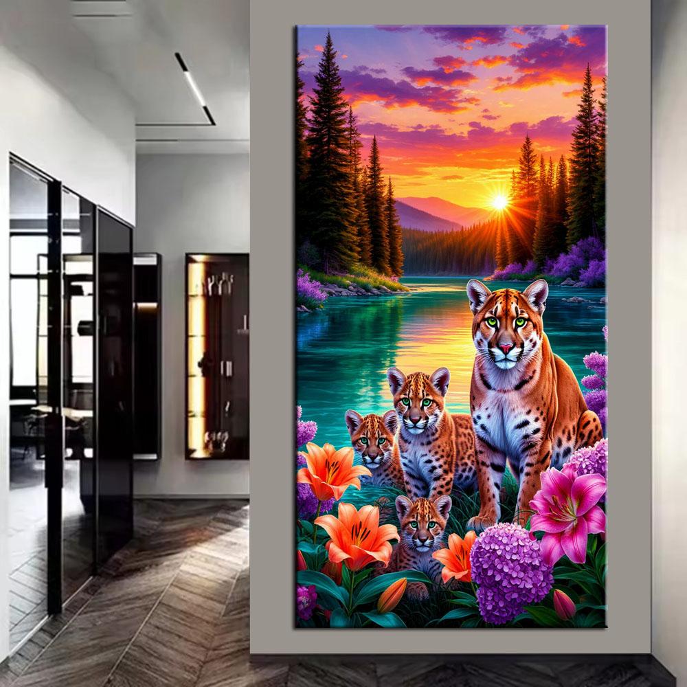 Lions Tigres et Léopards Image Peinture Diamant DIY Point de Croix Forage Complet Mosaïque Diamant Nouvelle Collection Décoration de Maison