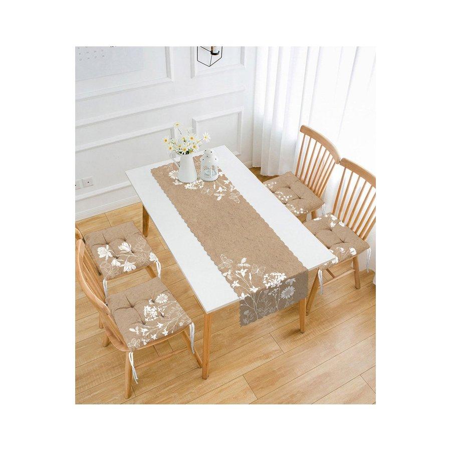 Conjunto de almofadas de cadeira impressas digitalmente com design de padrão de flor / 4 peças de almofadas de cadeira quadradas de 40 × 40 cm e corredor de 1 peça