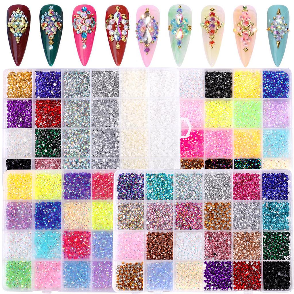 24 Grid Nail Art Acrylic Flat Bottom Resin Nail Art Drill Fluorescent Ab Resin Drill Diy Jewelry Accessories